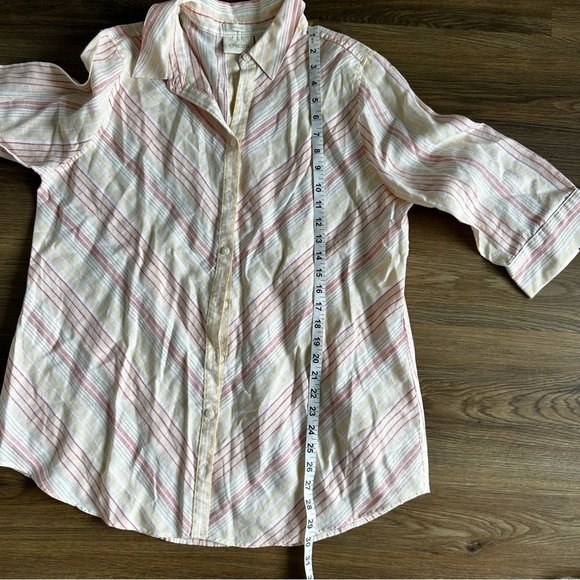 CHICOS No Iron 100% Linen Button Shirt Size 2 (US 12) Pink Striped Back Button - Picture 8 of 10